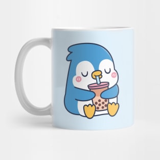 Cute Blue Penguin Drinks Boba Tea Mug